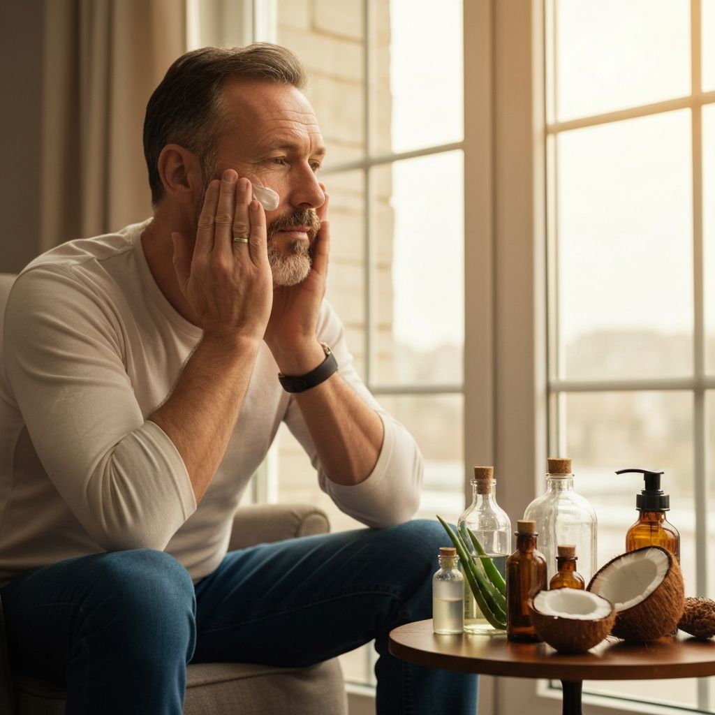 Man caring for skin with natural products